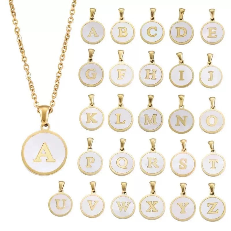 A-Z Letter Charms Round Enamel Alphabet Initial Necklace