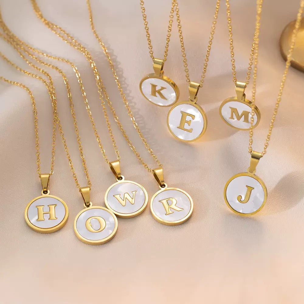 A-Z Letter Charms Round Enamel Alphabet Initial Necklace