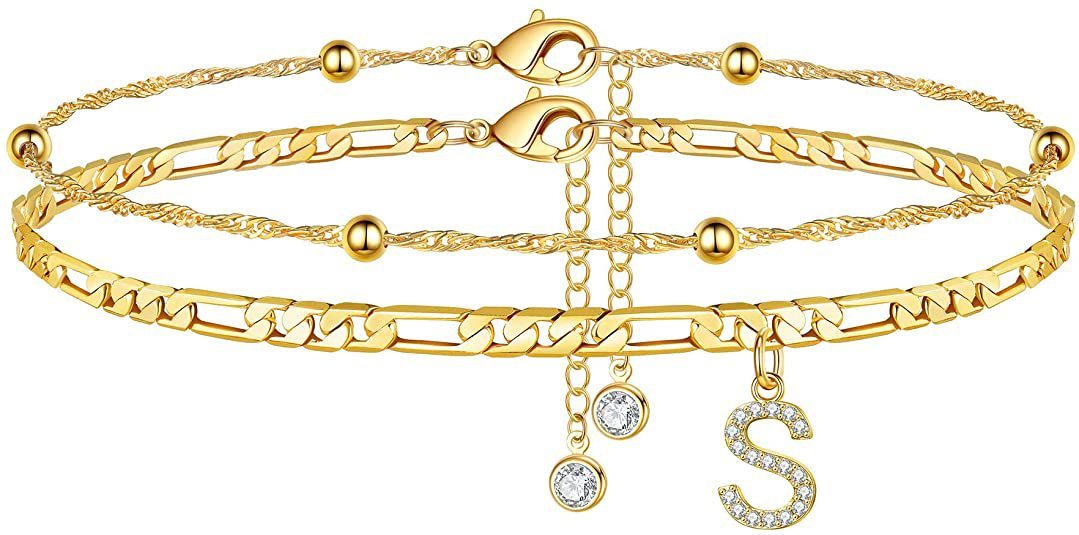 【LAST DAY 49% OFF】2 Pack - Initial Letter Pendant Anklets Set