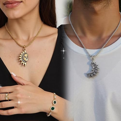 Asymmetric Sun and Moon Matching Necklace👫