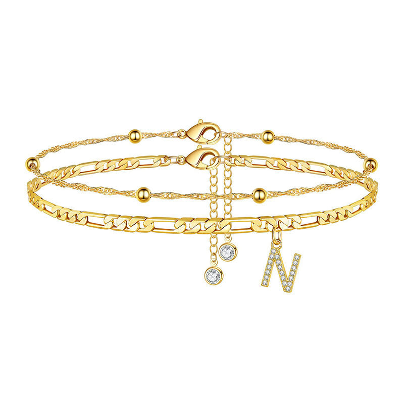 【LAST DAY 49% OFF】2 Pack - Initial Letter Pendant Anklets Set