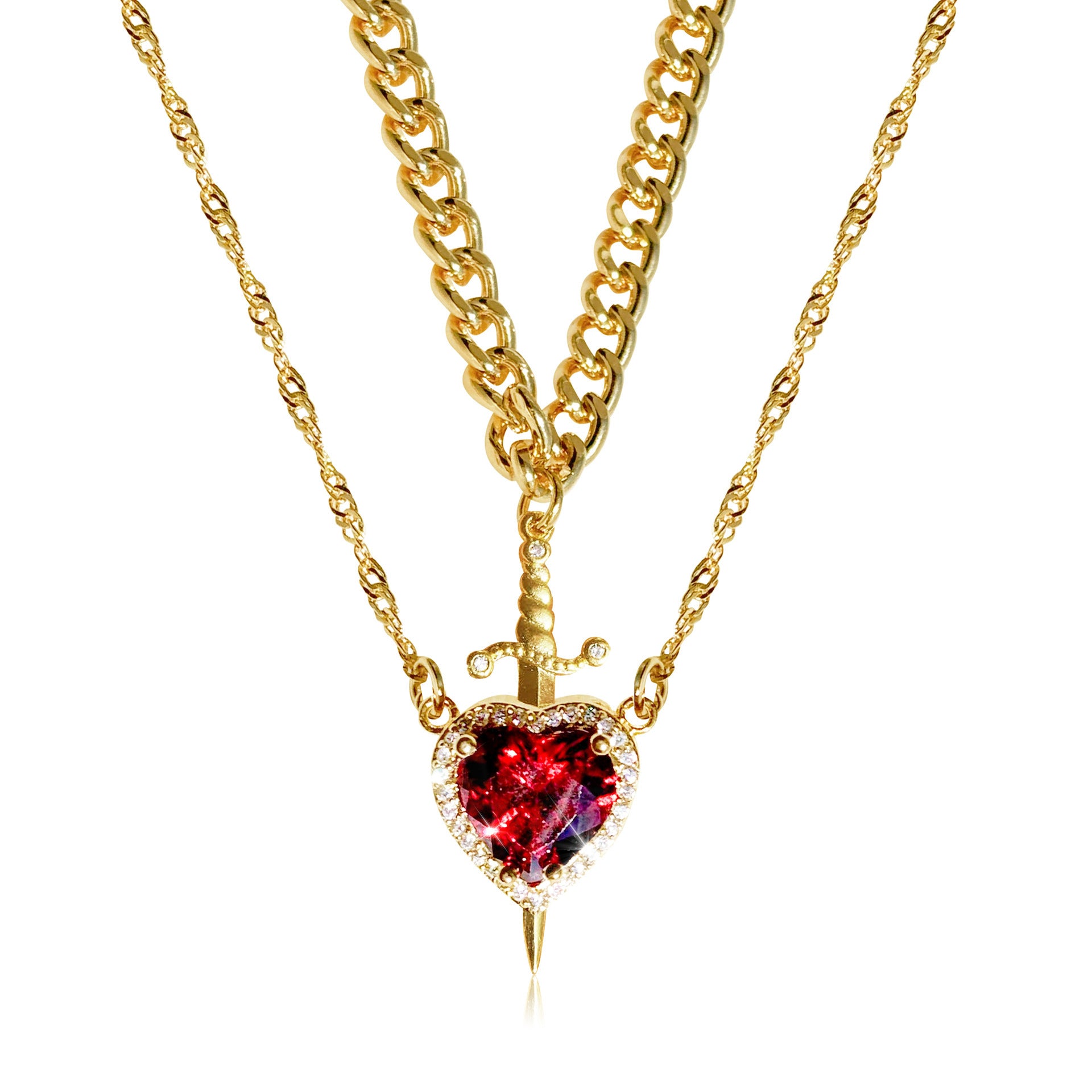 Gothic Heart & Sword Design Couple Pendant Necklace