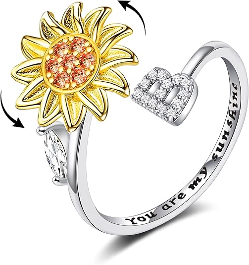 【LAST DAY 49% OFF】Sunflower Initial Letter Spinner Ring