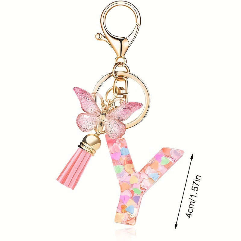 🔥BUY 2 GET 1 FREE 🎁Butterfly Letter Keychain Tassel Design Vibrant Durable Lightweight Gift