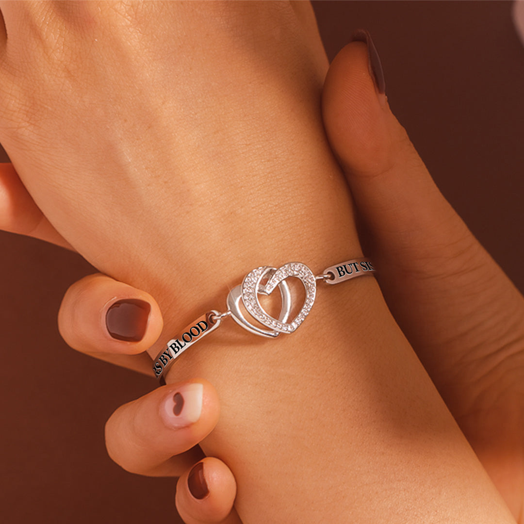 FOR FRIEND - NOT SISTERS BY BLOOD BUT SISTERS BY HEART DOUBLE HEART BRACELET