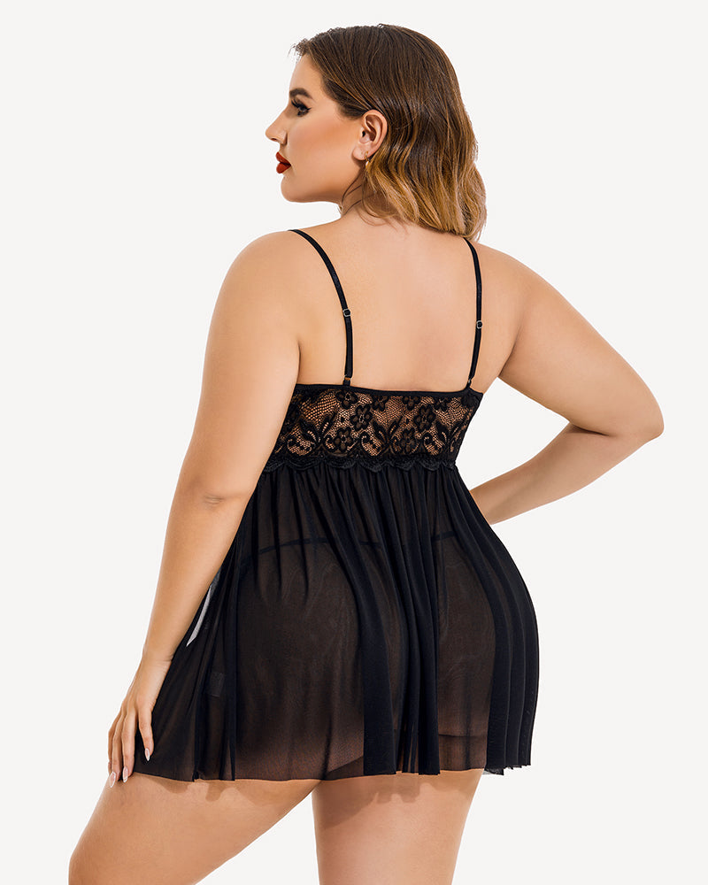 PLUS SIZE V NECK MESH SIDE SLIT BABYDOLLS🎀