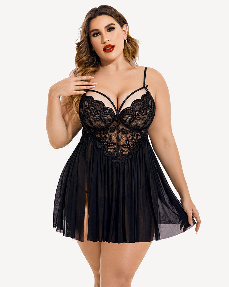 PLUS SIZE V NECK MESH SIDE SLIT BABYDOLLS🎀