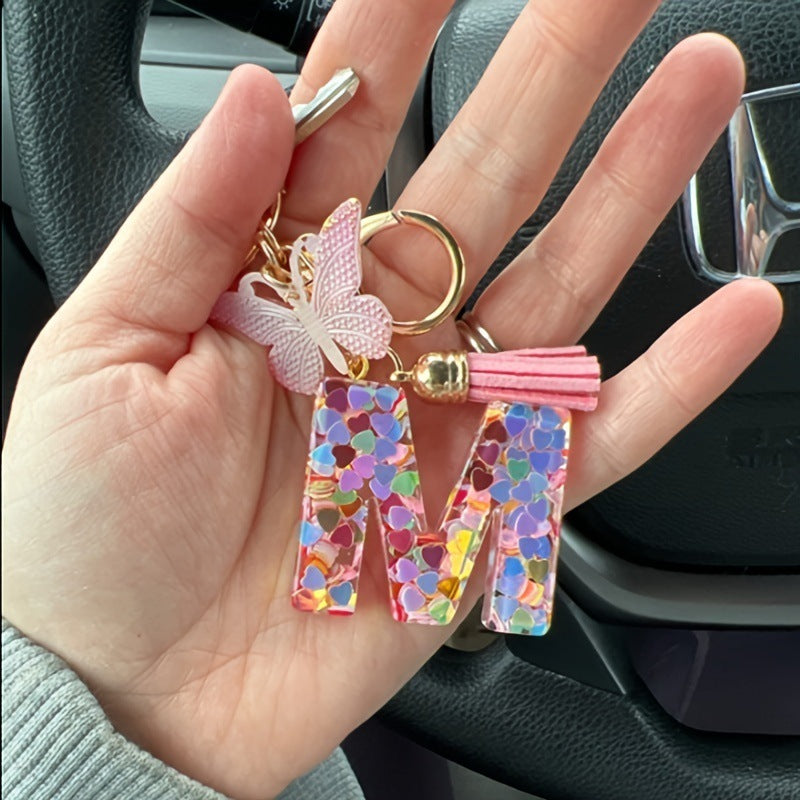 🔥BUY 2 GET 1 FREE 🎁Butterfly Letter Keychain Tassel Design Vibrant Durable Lightweight Gift