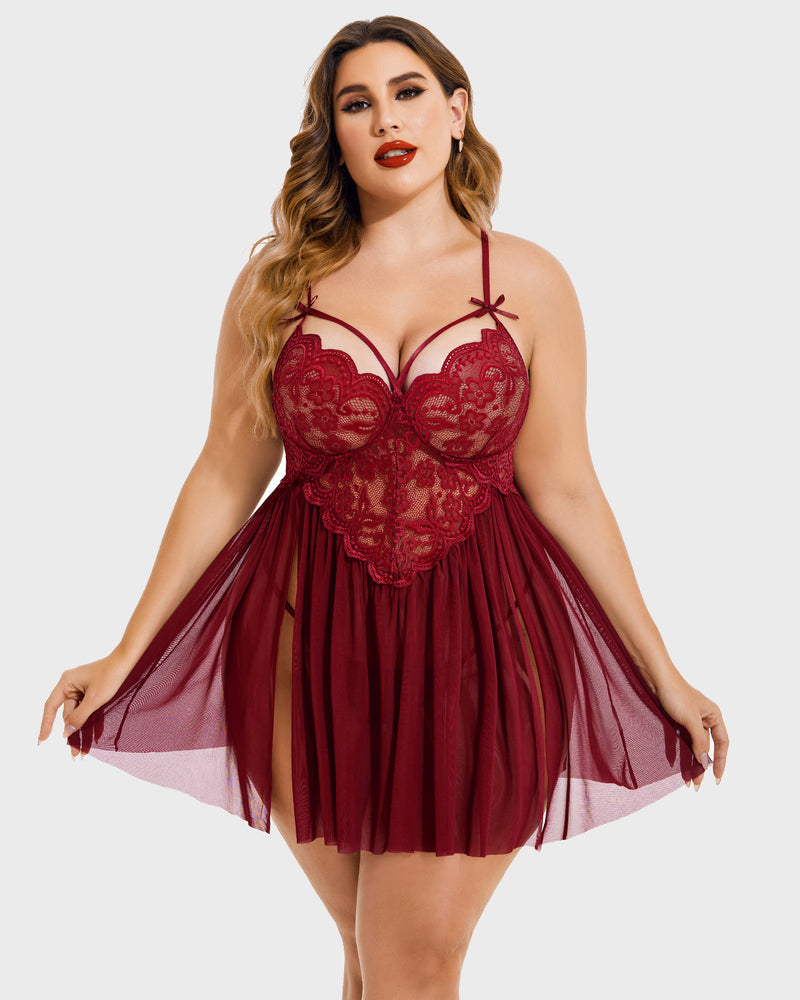 PLUS SIZE V NECK MESH SIDE SLIT BABYDOLLS🎀