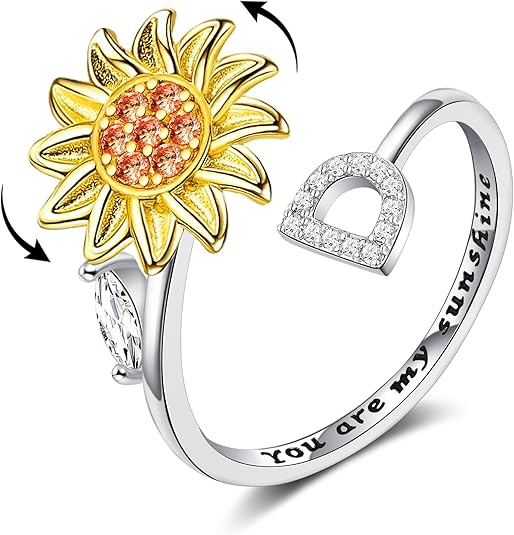 【LAST DAY 49% OFF】Sunflower Initial Letter Spinner Ring