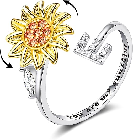 【LAST DAY 49% OFF】Sunflower Initial Letter Spinner Ring