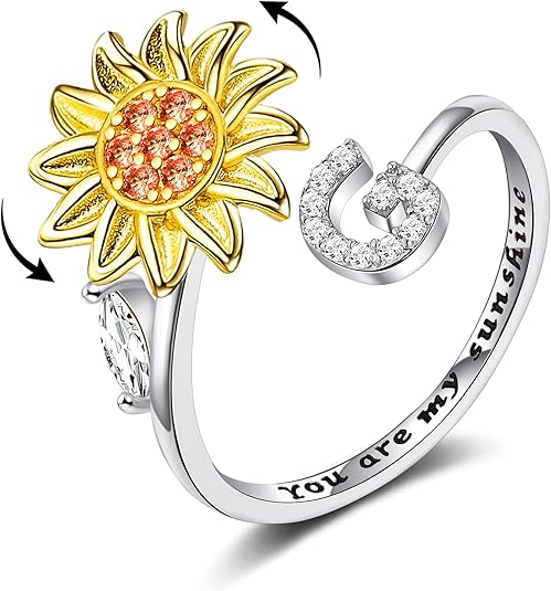 【LAST DAY 49% OFF】Sunflower Initial Letter Spinner Ring