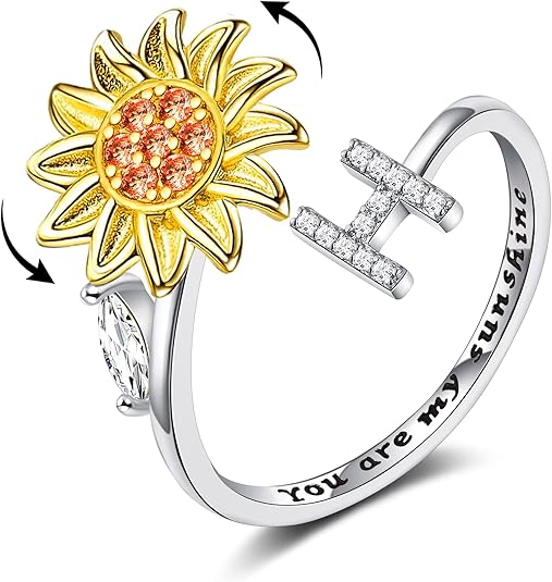 【LAST DAY 49% OFF】Sunflower Initial Letter Spinner Ring