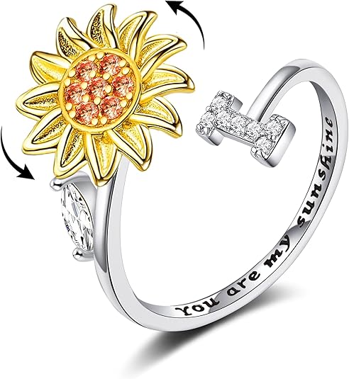 【LAST DAY 49% OFF】Sunflower Initial Letter Spinner Ring