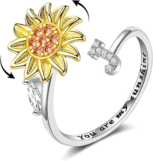 【LAST DAY 49% OFF】Sunflower Initial Letter Spinner Ring