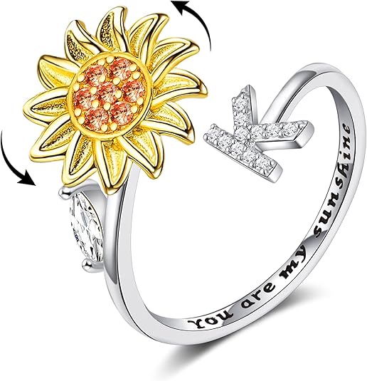 【LAST DAY 49% OFF】Sunflower Initial Letter Spinner Ring