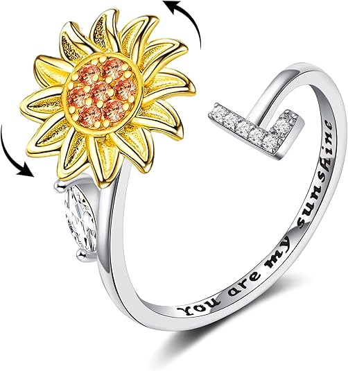 【LAST DAY 49% OFF】Sunflower Initial Letter Spinner Ring