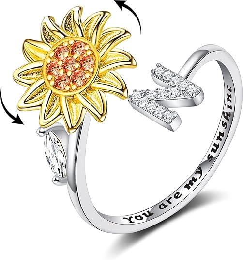 【LAST DAY 49% OFF】Sunflower Initial Letter Spinner Ring