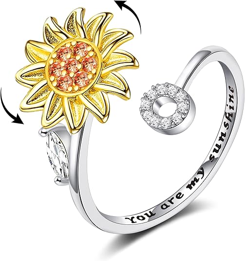 【LAST DAY 49% OFF】Sunflower Initial Letter Spinner Ring