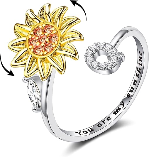 【LAST DAY 49% OFF】Sunflower Initial Letter Spinner Ring