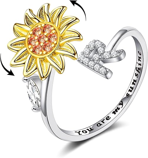 【LAST DAY 49% OFF】Sunflower Initial Letter Spinner Ring