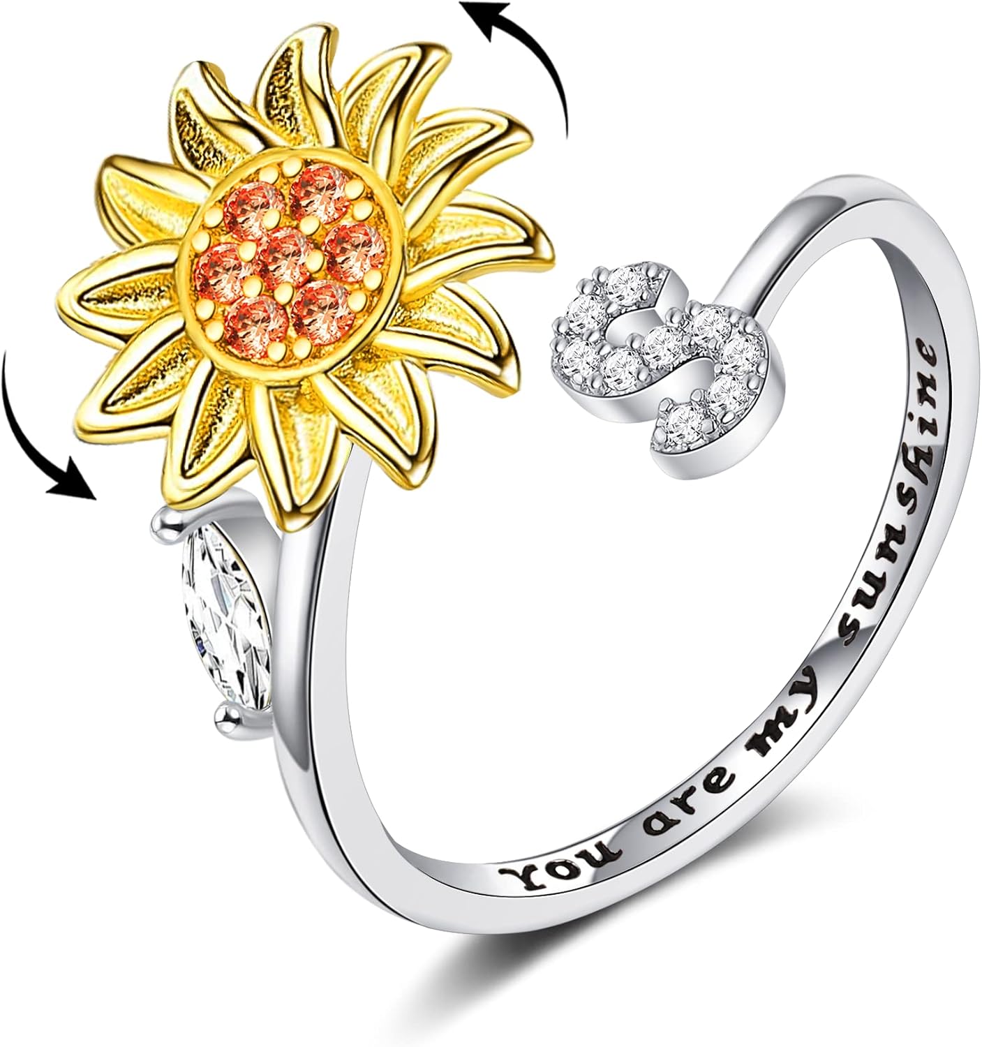 【LAST DAY 49% OFF】Sunflower Initial Letter Spinner Ring