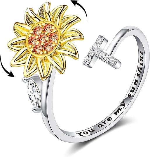 【LAST DAY 49% OFF】Sunflower Initial Letter Spinner Ring