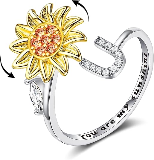【LAST DAY 49% OFF】Sunflower Initial Letter Spinner Ring