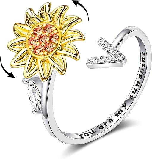 【LAST DAY 49% OFF】Sunflower Initial Letter Spinner Ring