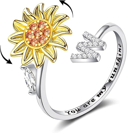 【LAST DAY 49% OFF】Sunflower Initial Letter Spinner Ring