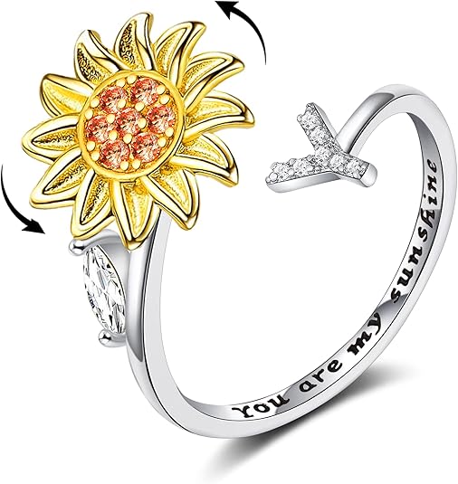 【LAST DAY 49% OFF】Sunflower Initial Letter Spinner Ring