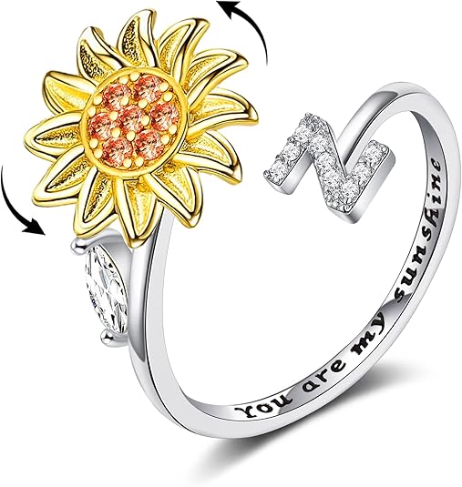 【LAST DAY 49% OFF】Sunflower Initial Letter Spinner Ring