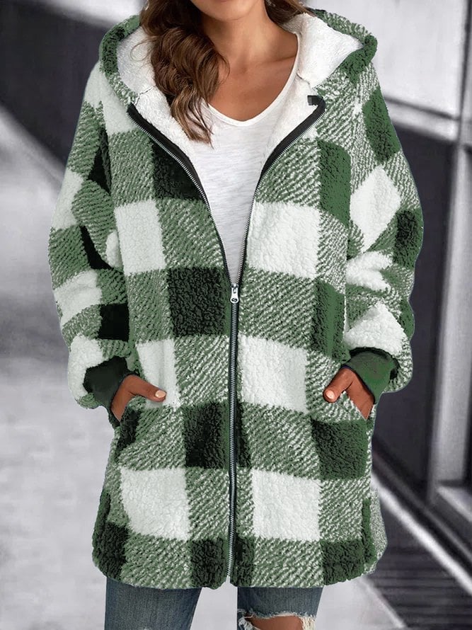 Women Oversized Hoodie Plaid Loose Overcoat （Buy 2 Free Shiping）