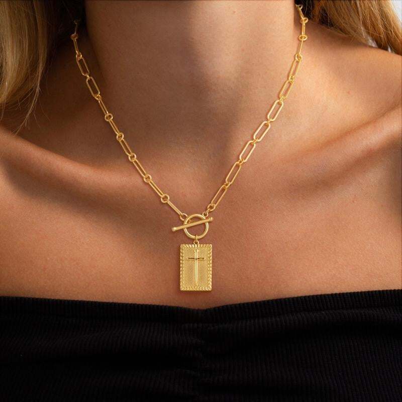 ✝️ Cross Pendant Paperclip Chain Necklace