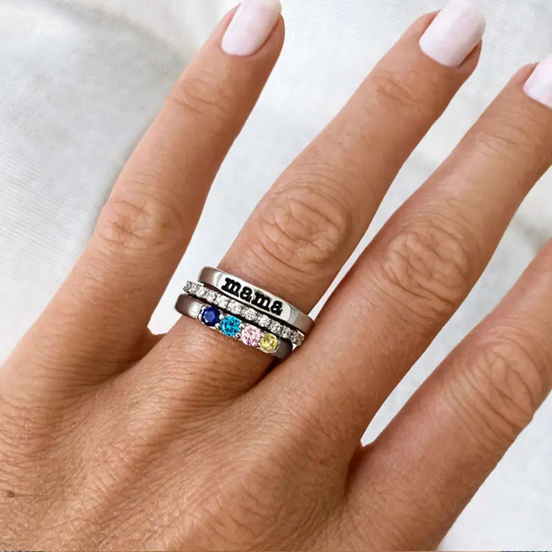 FOR MOTHER-CUSTOM BIRTHSTONES MAMA STACK RING