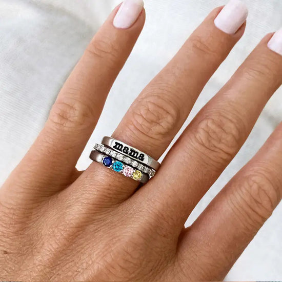FOR MOTHER-CUSTOM BIRTHSTONES MAMA STACK RING
