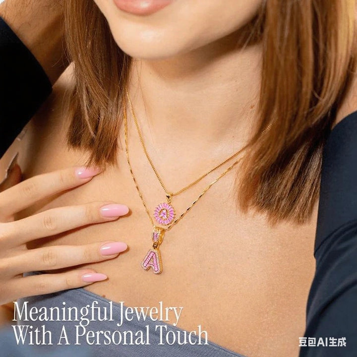 【Limit Edition Color-Pink】2 Pack - Initial Letter Pendant Necklaces
