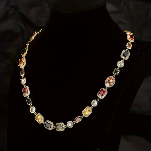 Temperament Entry Lux Diamond Square Bracelet And Necklace Set