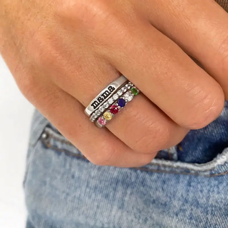 FOR MOTHER-CUSTOM BIRTHSTONES MAMA STACK RING
