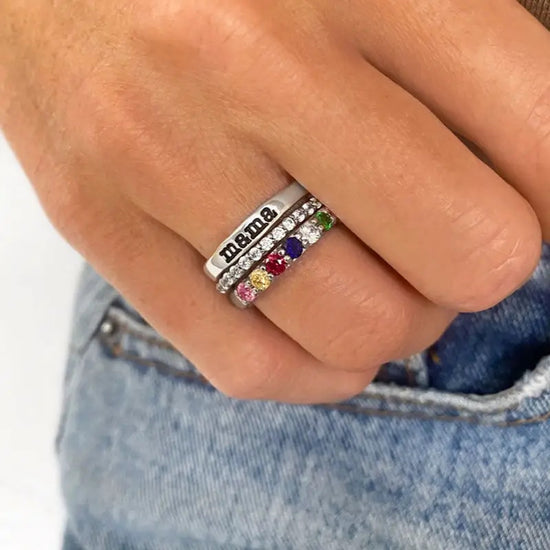 FOR MOTHER-CUSTOM BIRTHSTONES MAMA STACK RING