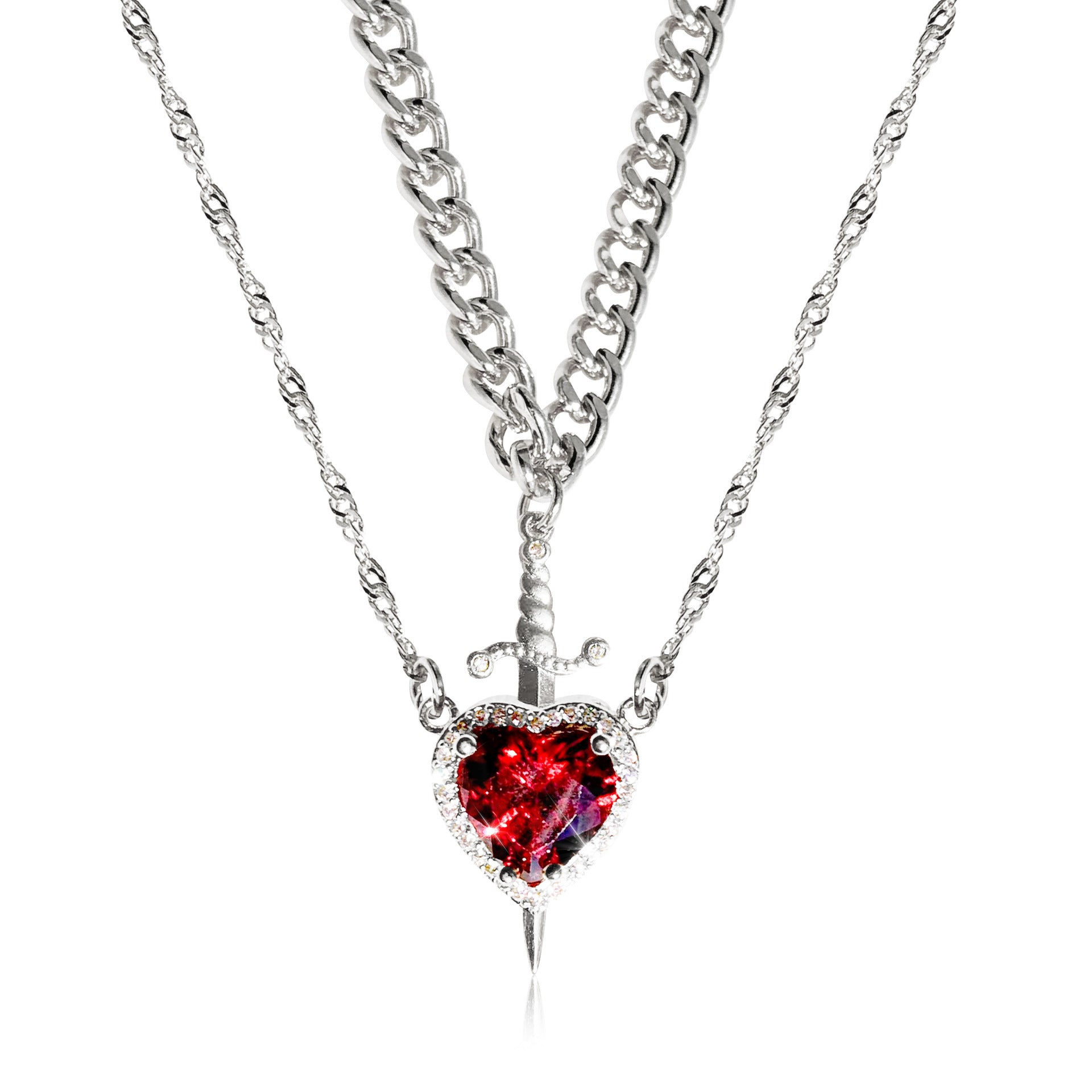 Gothic Heart & Sword Design Couple Pendant Necklace