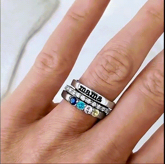 FOR MOTHER-CUSTOM BIRTHSTONES MAMA STACK RING