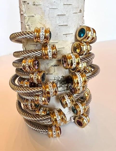 Personalized Cable Cuff Bracelet With Birthstones