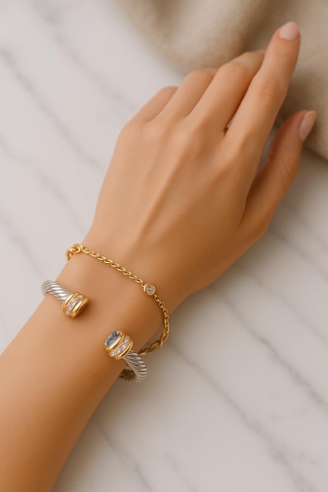 Personalized Cable Cuff Bracelet With Birthstones