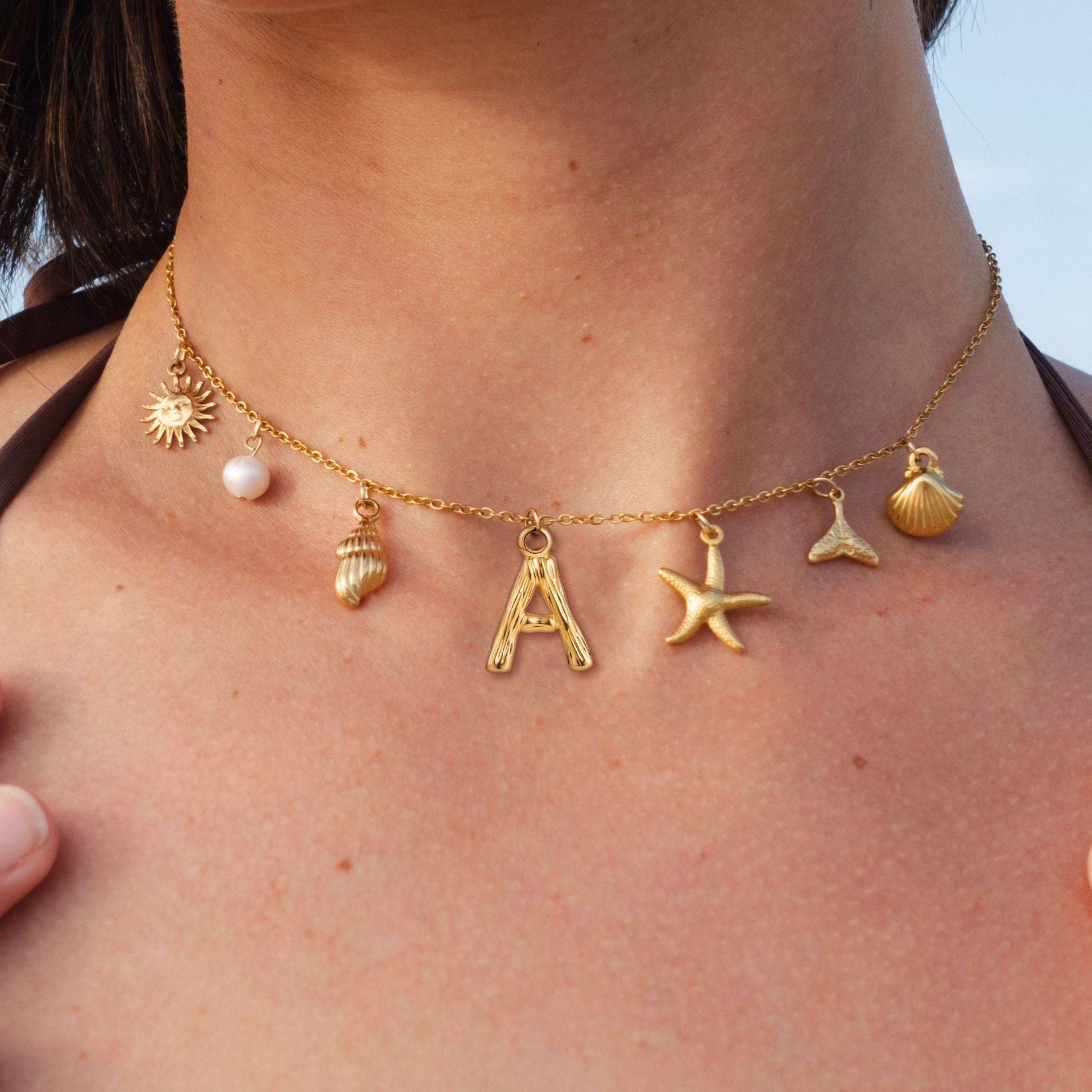 🐚Shell Starfish Initial Letter Pendant Necklaces