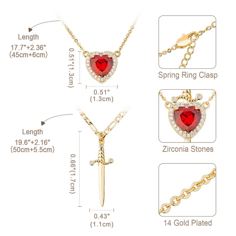 Gothic Heart & Sword Design Couple Pendant Necklace