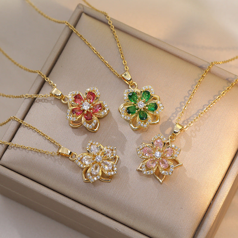Special Price $11.99 Only Today⏰Rotatable Flower Design Trendy Charm Necklace🌸