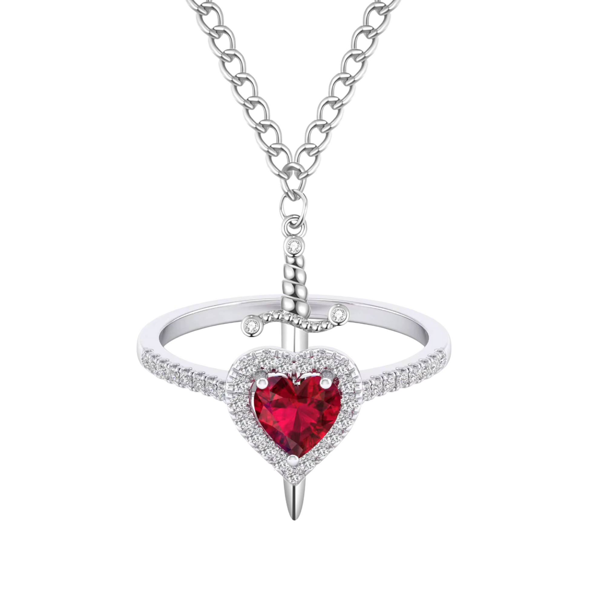 Gothic Heart & Sword Design Couple Pendant Necklace