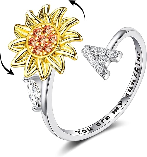 【LAST DAY 49% OFF】Sunflower Initial Letter Spinner Ring