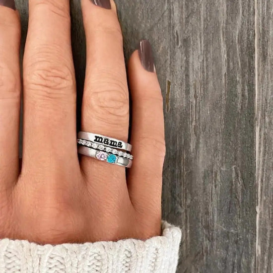 FOR MOTHER-CUSTOM BIRTHSTONES MAMA STACK RING
